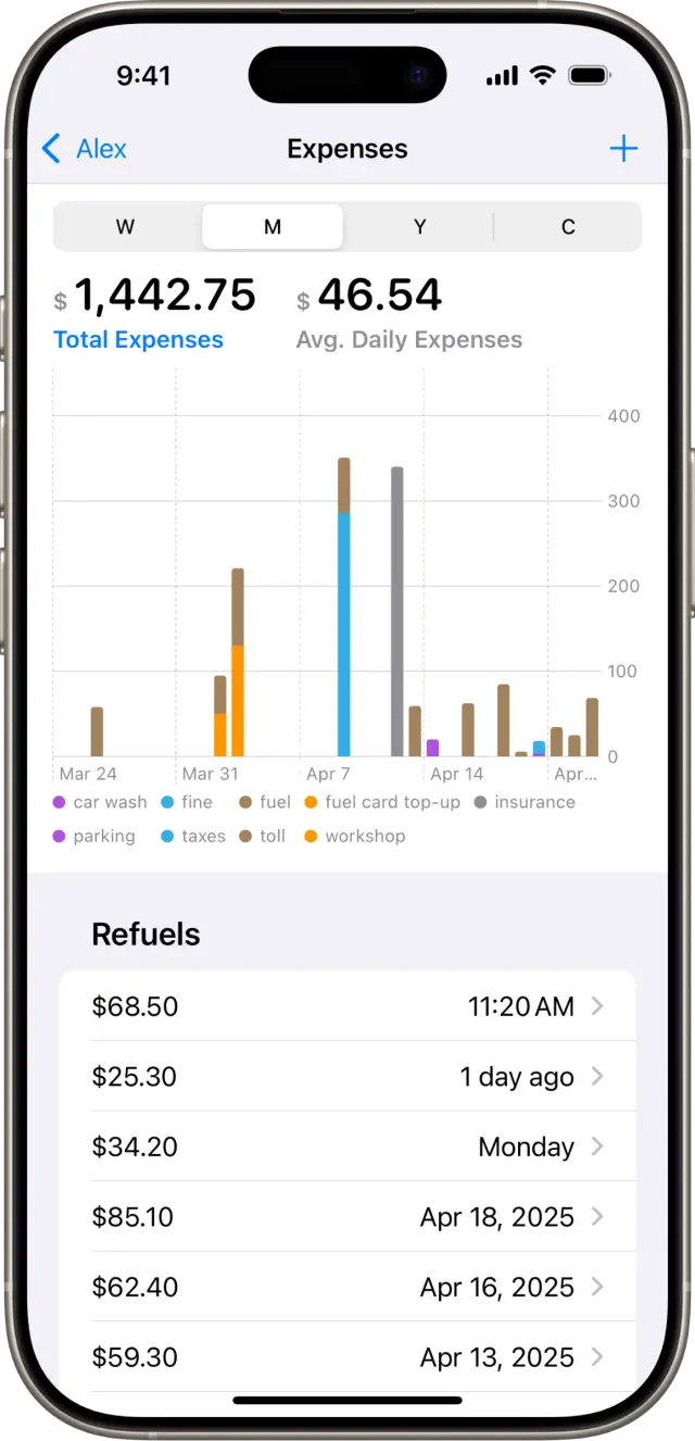 DriveDex expenses screenshot
