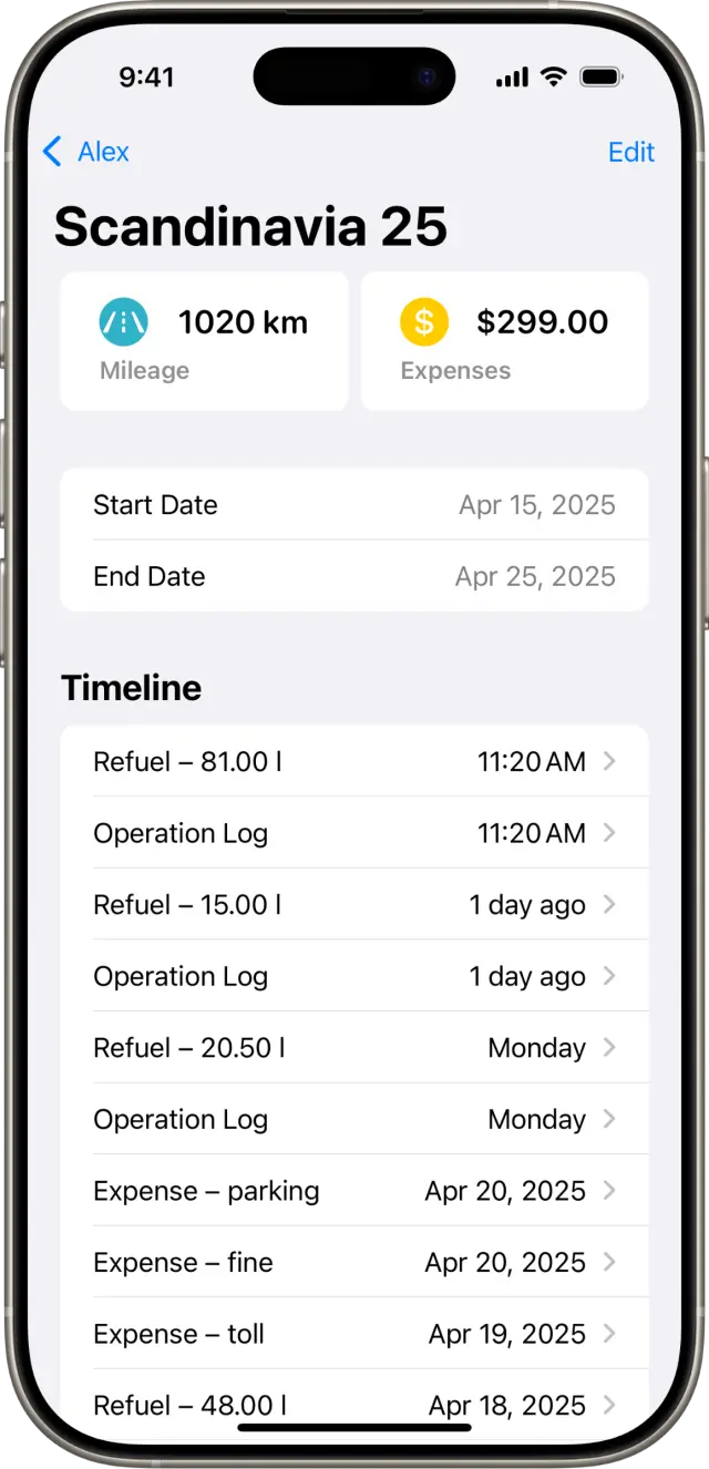 DriveDex road trips screenshot