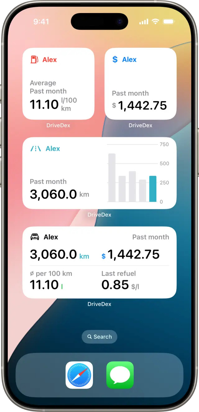 DriveDex widgets and Siri screenshot